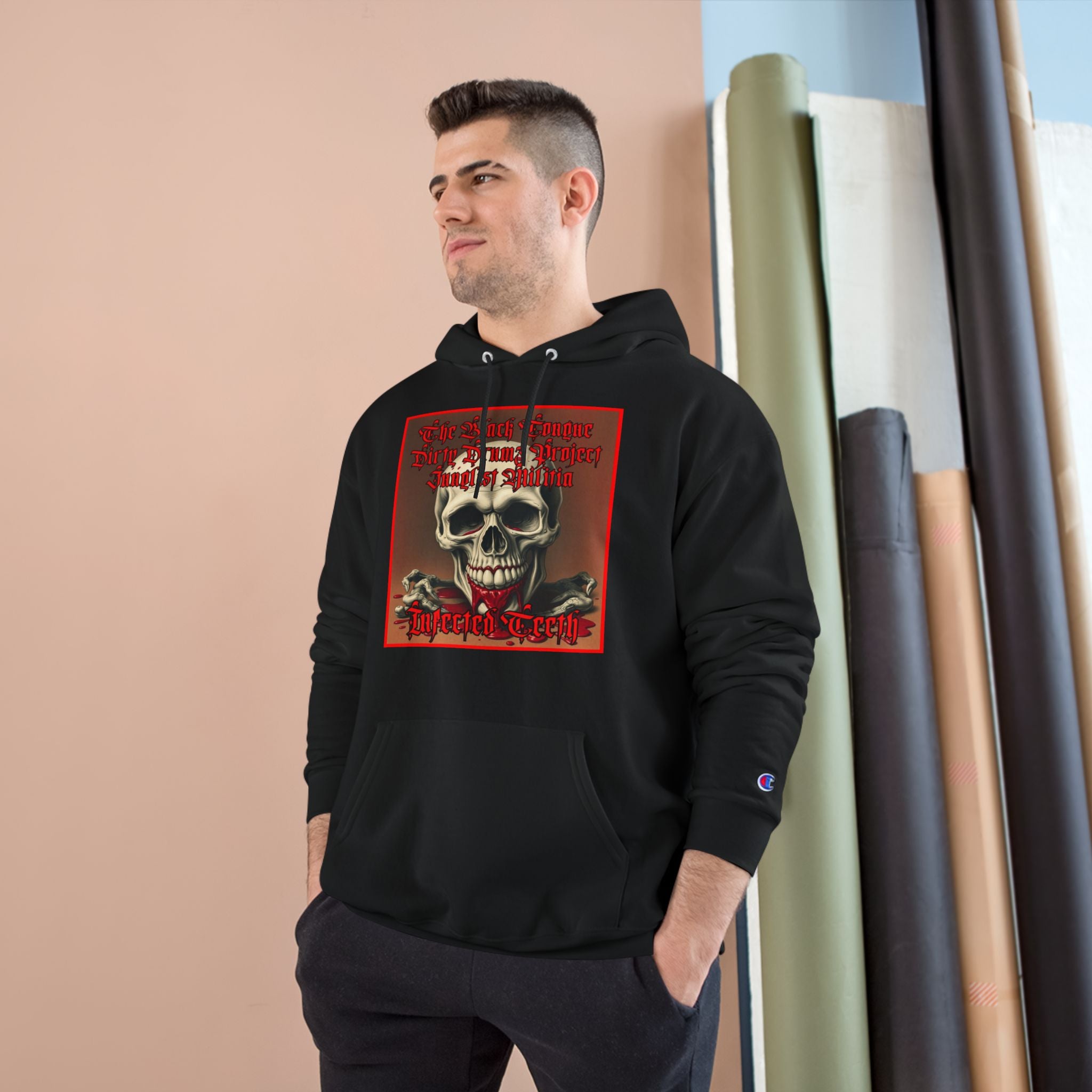 Champion Hoodie-INFECTED TEETH-The Black Tongue-Dirty Drumz- Project-Junglist Militia