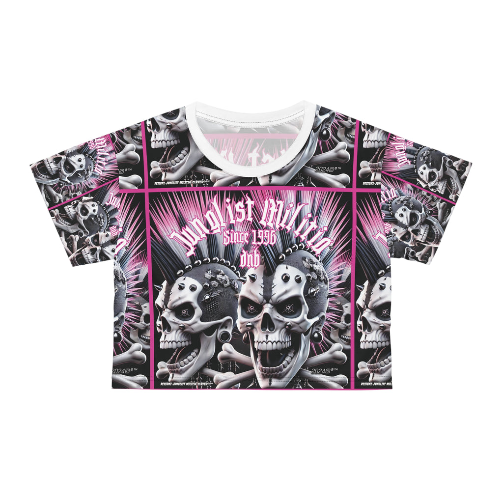 Crop Tee Pink Punk Skullz For Women - Junglist Militia Since 1996 dnb