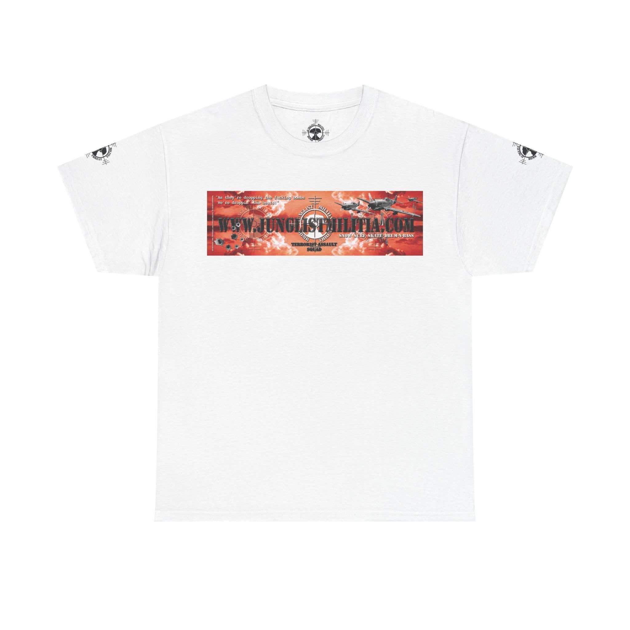 Droppin Beats Junglist Militia Bomb Threat 1st gen Logo Unisex Heavy Cotton Tee