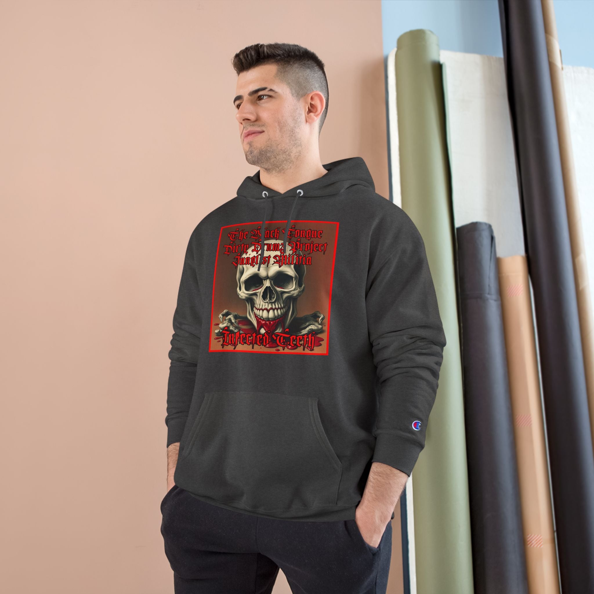 Champion Hoodie-INFECTED TEETH-The Black Tongue-Dirty Drumz- Project-Junglist Militia